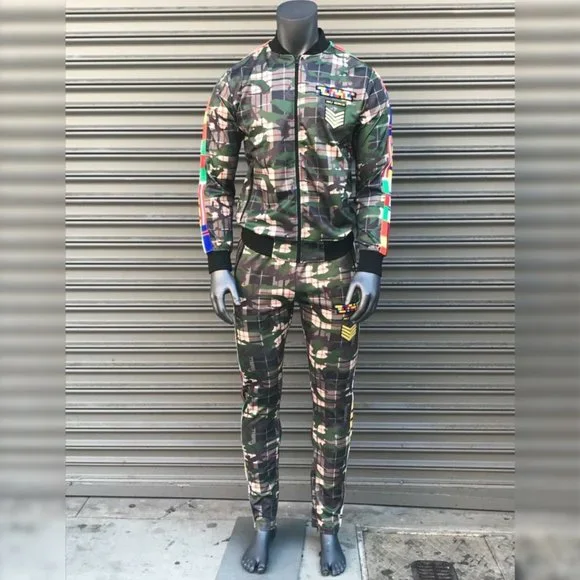 Men's Hudson Green Military Camouflage Fashion Tracksuit